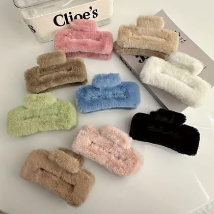 Furry Faux Fur Hair Claw Clips for Women & Girls – Pack of 3
