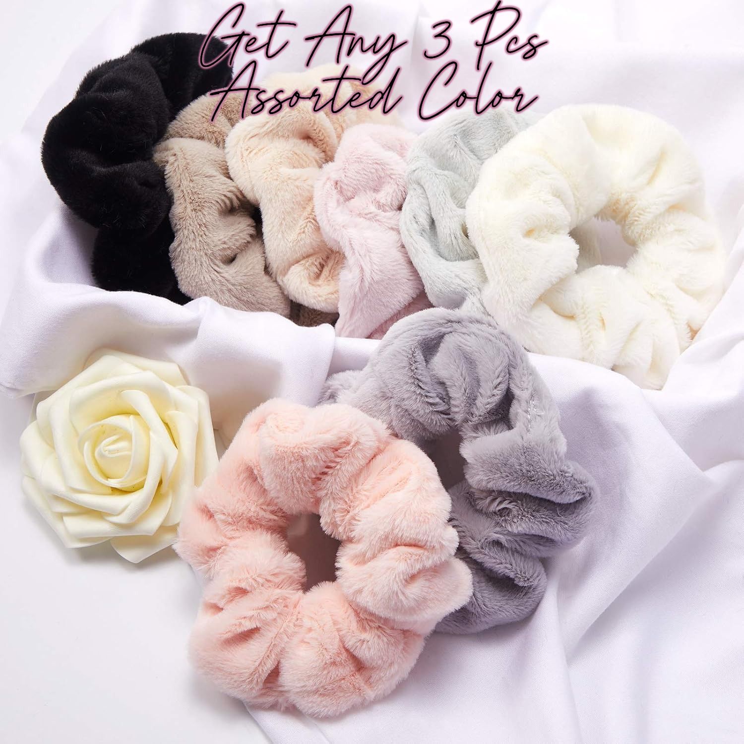 3 Pieces Scrunchies Fuzzy Scrunchy Ponytail Scrunchies For Women And Girls