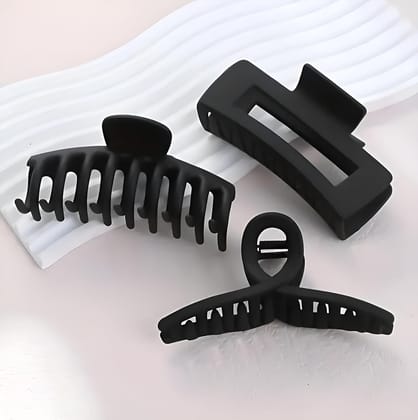 Black Hair Claw Korean Simple Temperament Matte Hair Clips Fashion Solid Color Hair Accessories(Pack of 3)