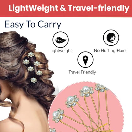 Diamond Pearl U Pins Hair Accessories for Women & Girls Pack of 12 Pieces