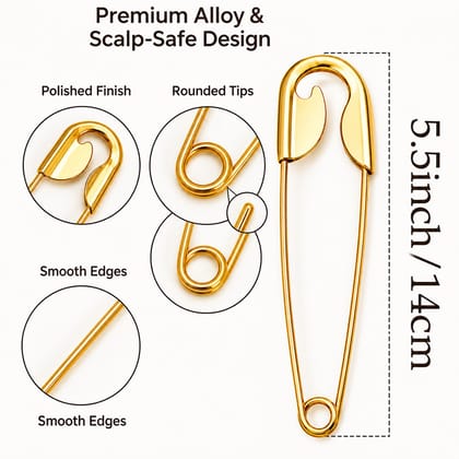 Golden and Silver Safety Pin Hair Claw Clip (Pack of 2)