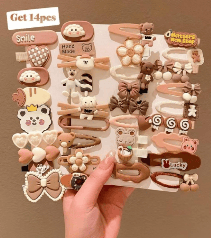 14pcs Cute Cartoon Hair Clips Set