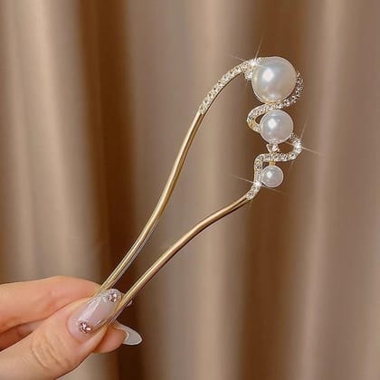 Elegant Gold Pearl Hair Pin for Women | Crystal Rhinestone Hair Stick