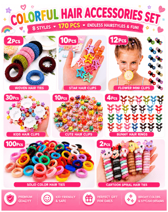170pcs Cute Hair Accessories Set Butterfly Clips