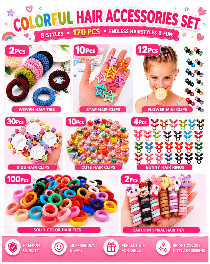 170pcs Cute Hair Accessories Set Butterfly Clips