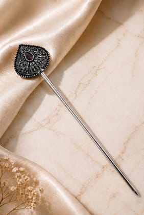 Blubby Oxidized Silver Floral Juda Stick for Women