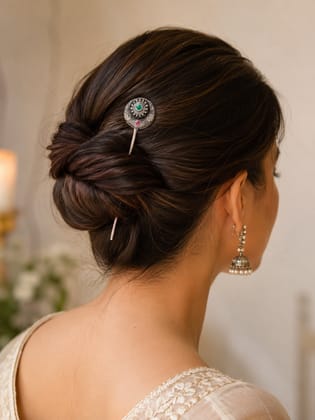 Handcrafted Oxidised Silver Juda Stick for Women | Floral Hair Bun Pin