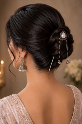 Blubby Oxidised Silver Floral Juda Stick for Women