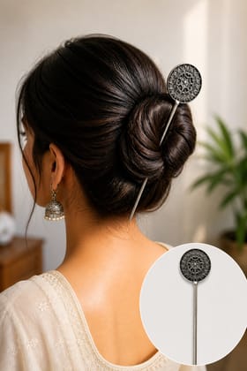 Blubby Oxidize Handmade Traditional Antique Silver Juda Stick for Women Bun Stick 