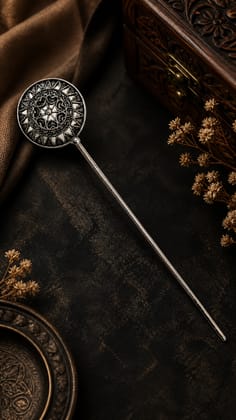 Blubby Oxidize Handmade Traditional Antique Silver Juda Stick for Women Bun Stick 