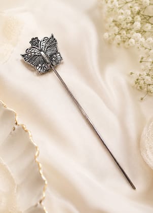 Handmade Oxidised Silver Butterfly Design Juda Stick for Women
