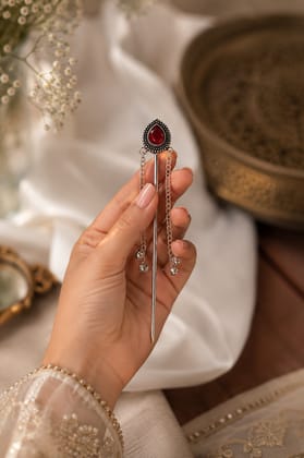 Handmade Oxidised Silver Elegant Gold Pearl Floral Juda Stick Hair Pin for Women