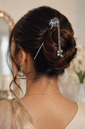 Handmade Oxidised Silver Elegant Silver Elephant Juda Stick for Women Traditional Hair Bun Pin