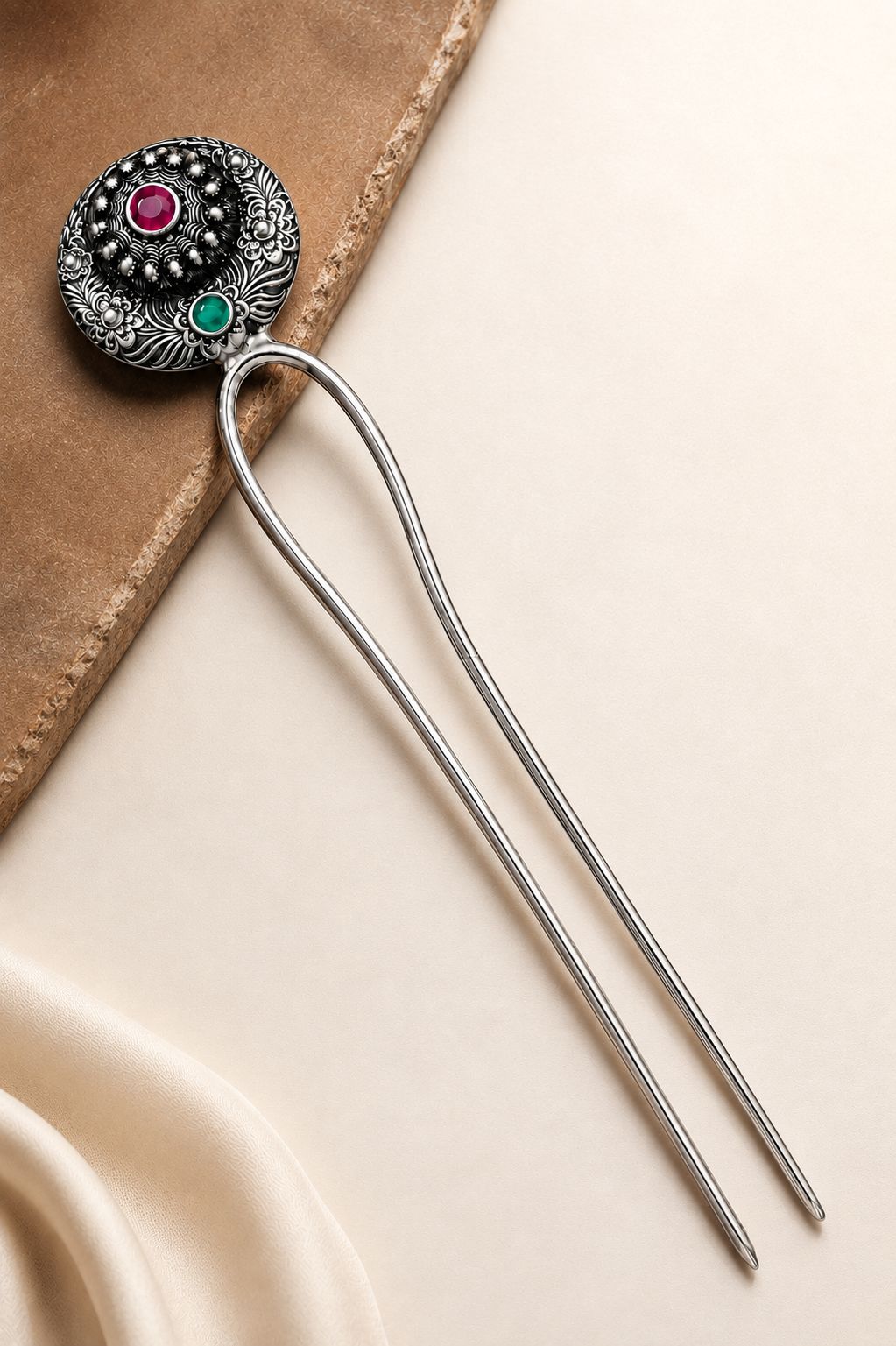 Blubby Oxidised Silver Floral Juda Stick Hair Pin for Women | Traditional Bun Stick Hair Accessory