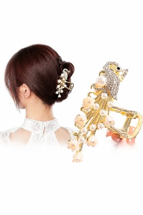 Elegant Peacock Pearl Floral Metal Hair Claw