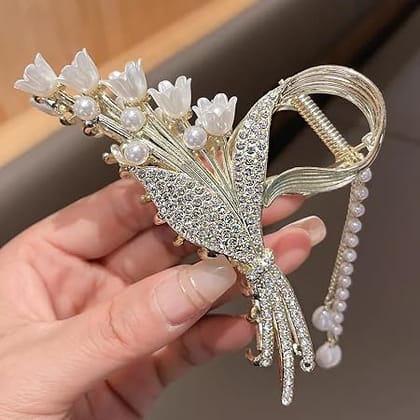 Premium Golden Swan Pearl Hair Claw