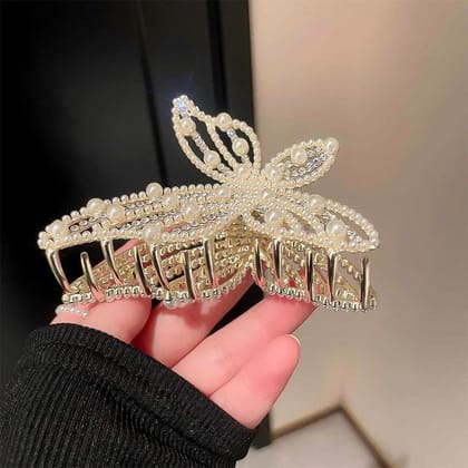 Elegant Pearl Butterfly Hair Claw