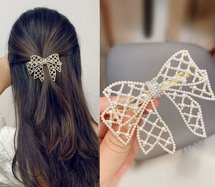 Elegant Pearl Bow Hair Claw Clip Elegant Pearl Bow Hair Claw Clip