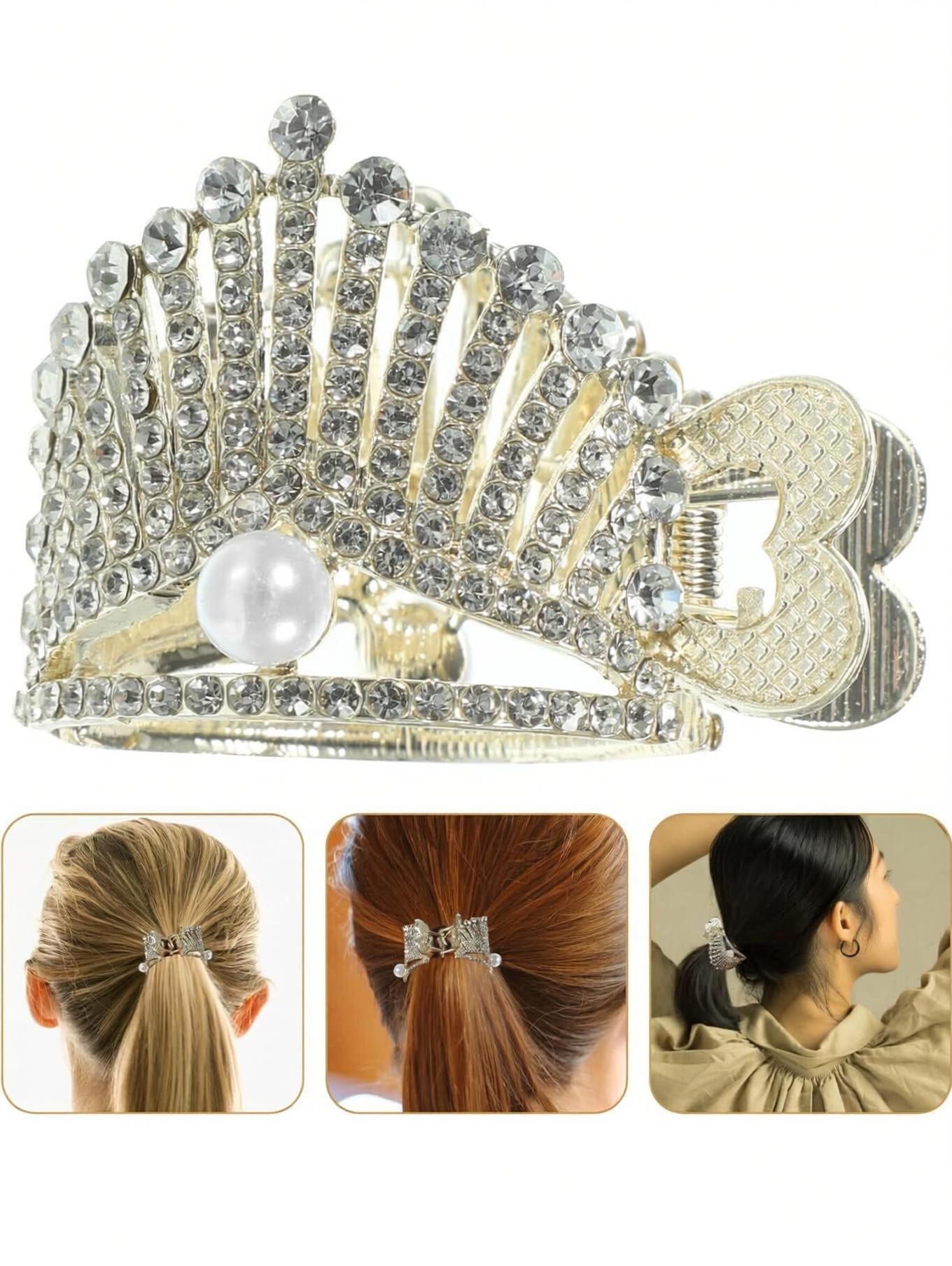 Luxury Crystal Pearl Crown Hair Claw