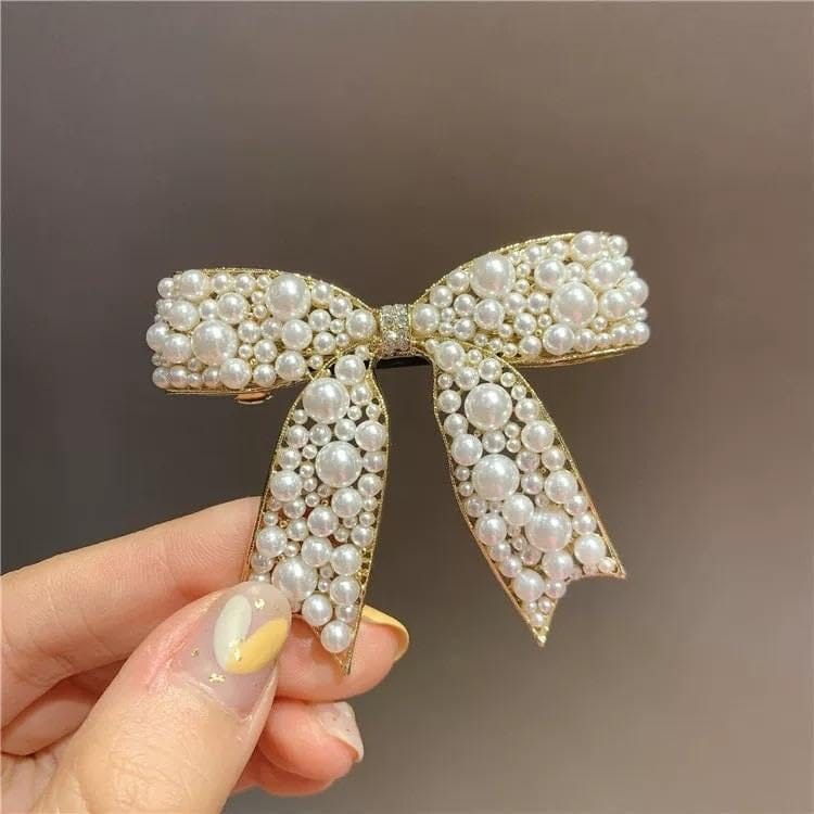 Elegant Pearl Bow Hair Claw Clip