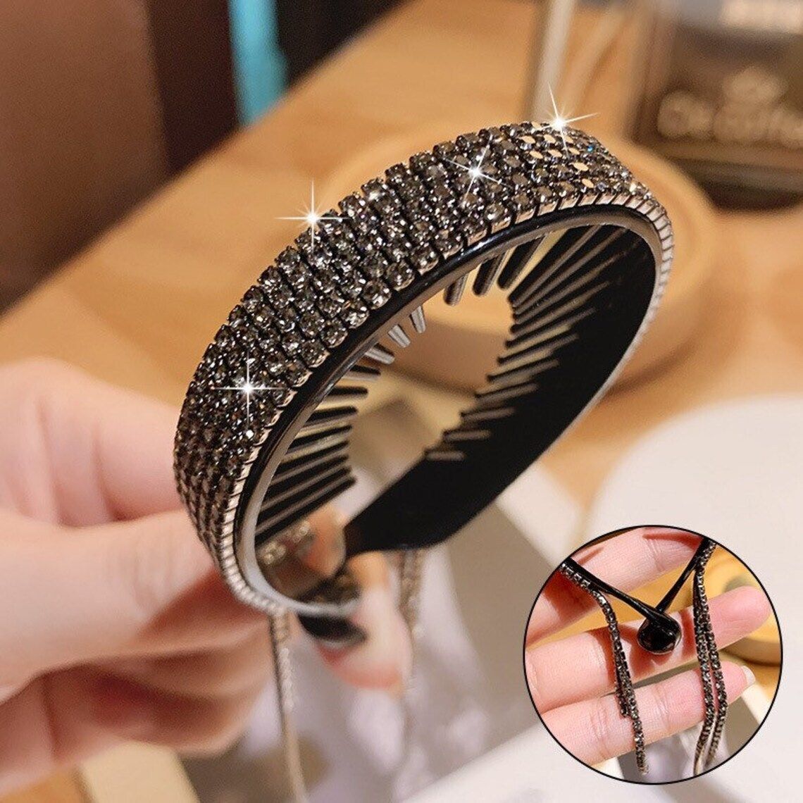 Black Rhinestone Hair Claw Clip