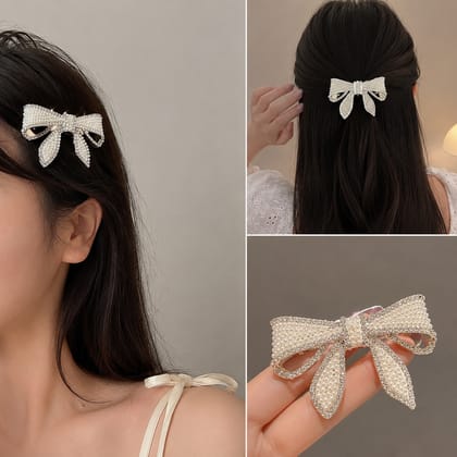 Elegant Pearl Bow Hair Clip