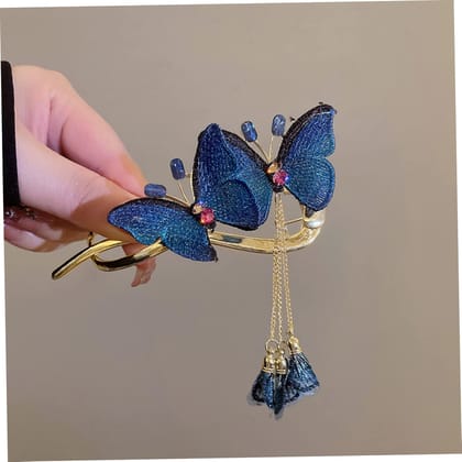 Blue Butterfly Metal Hair Claw