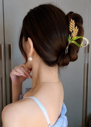 Floral Yellow Green Metal Hair Claw