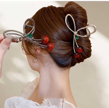 Elegant Cherry Bow Metal Hair Claw