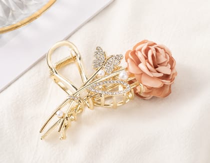 Luxury Gold Rose Flower Hair Claw