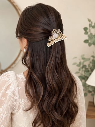 Luxury Gold Butterfly & White Flower Hair Claw