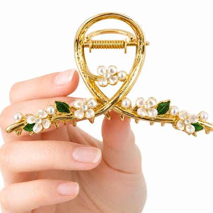 Gold Butterfly Metal Hair Claw Clip with Crystal & Pearl Tassel