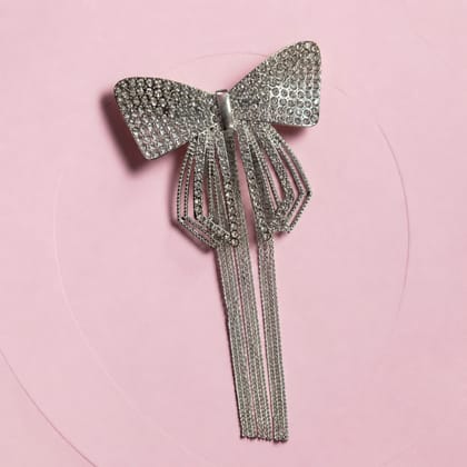 Blubby Premium Silver Rhinestone Bow Hair Claw
