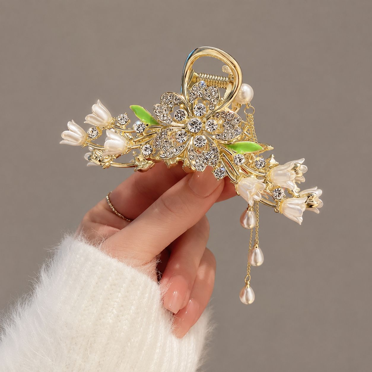 Luxury Gold Floral Rhinestone Hair Claw