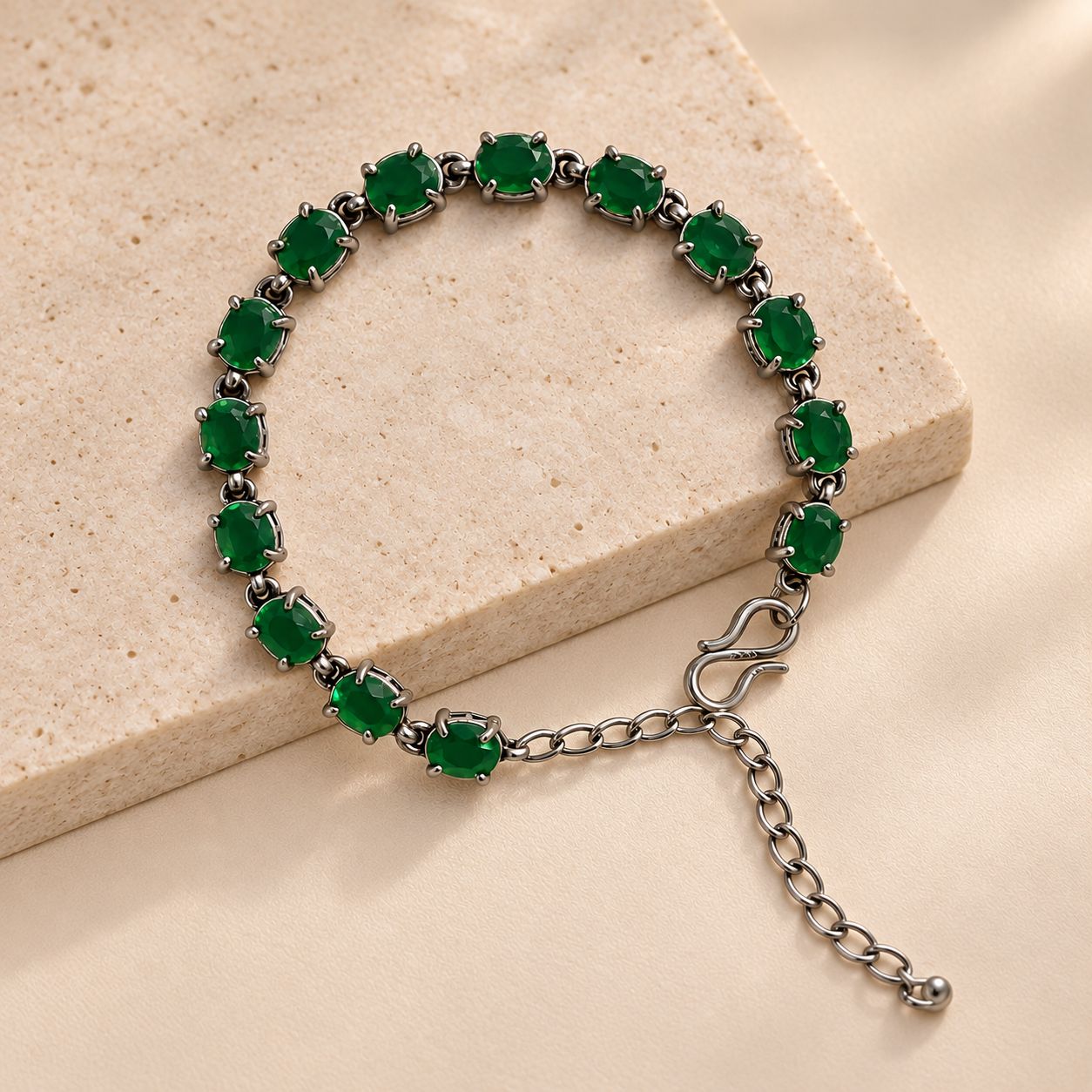 Elegant Green Beaded Bracelet with Silver Chain