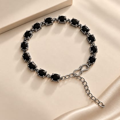 Black Beaded Silver Chain Bracelet for Women