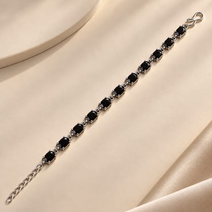 Black Beaded Silver Chain Bracelet for Women