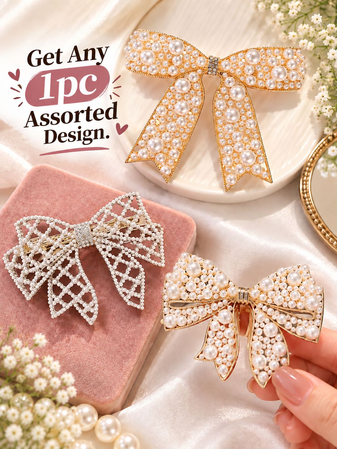 Elegant Pearl Bow Hair Clip for Women Pack Of 1