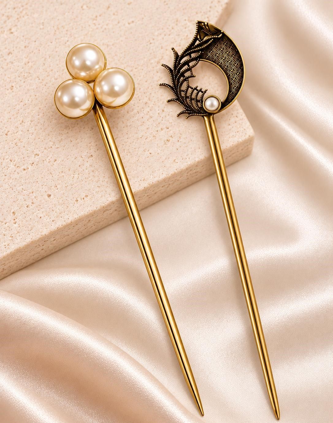 Elegant Pearl & Peacock Design Juda Hair Stick