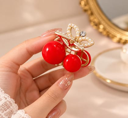  Women’s Red Cherry Pearl Butterfly Hair Claw Clip