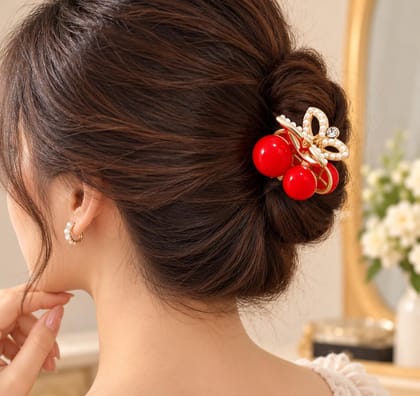  Women’s Red Cherry Pearl Butterfly Hair Claw Clip