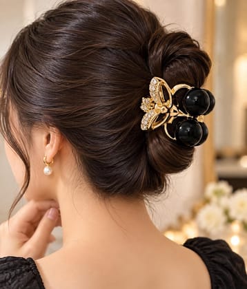 Trendy Black Pearl Hair Clutcher for Women