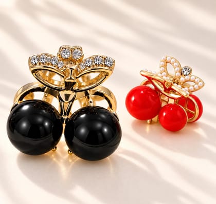 Elegant Gold Finish Red Cherry And Black Butterfly Hair Clutcher Elegant Gold Finish Red Cherry And Black Butterfly Hair Clutcher