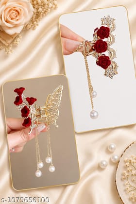 Red Rose Design Flower Metal Hair Claw Clip For Women