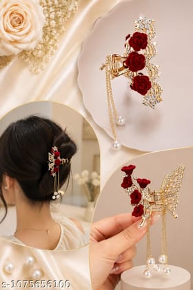 Red Rose Design Flower Metal Hair Claw Clip For Women