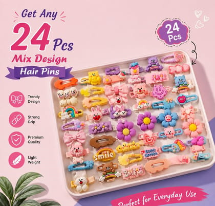 24 Pcs Mix Design Cute Hair Pins for Girls & Women 24 Pcs Mix Design Cute Hair Pins for Girls & Women