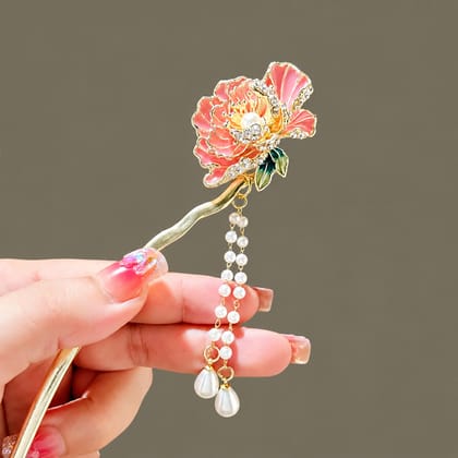  Flower Hair Stick with Pearl Tassel Chain