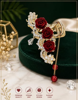 Elegant Red Rose Crystal Hair Claw Clip for Women Elegant Red Rose Crystal Hair Claw Clip for Women