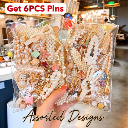  6pcs Assorted Design Pearl Hair Pins Hair Clips 