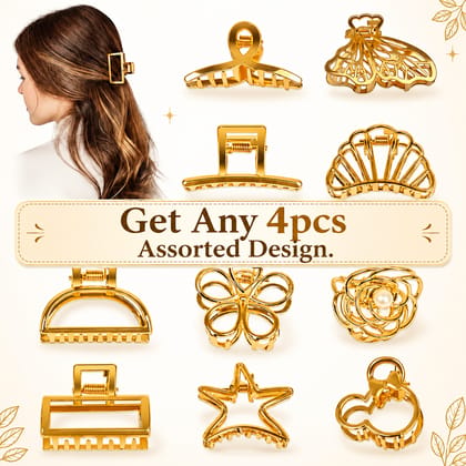 4 Pcs Assorted Design Golden Hair Claw Clips